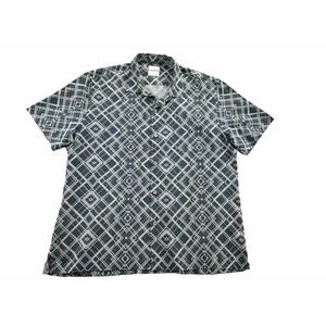 Tommy Bahama‎ Mens Sz XXL Shirt 100% Silk Art Deco Retro Camp Shirt Antique Blue